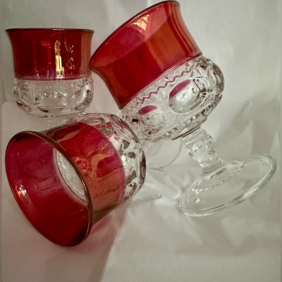MCM Ruby Red Indiana Flashed Glass Thumbprint 4oz Drink ware (3) Cordial Glass - Picture 7 of 7